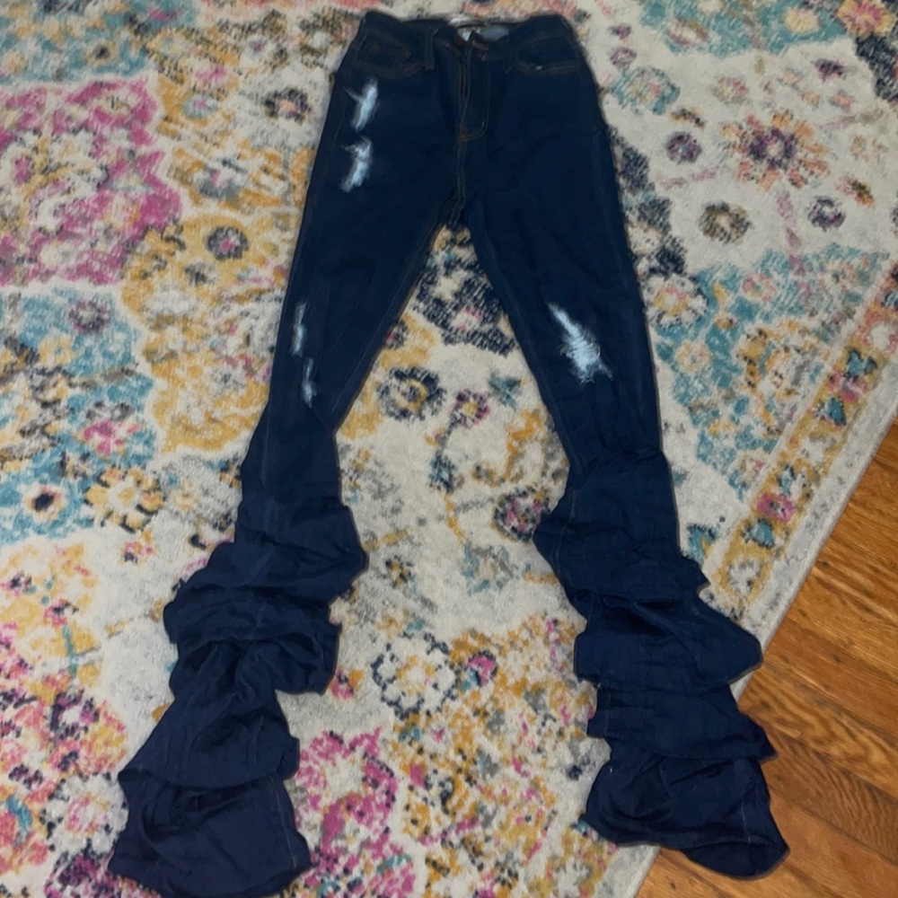 Stacked ruffled bottom jeans